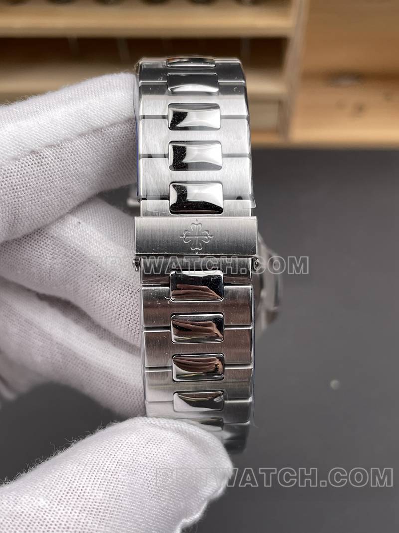 百达翡丽1:1复刻手表DDF厂鹦鹉螺40mm绿盘324机芯钢带款表带实拍图