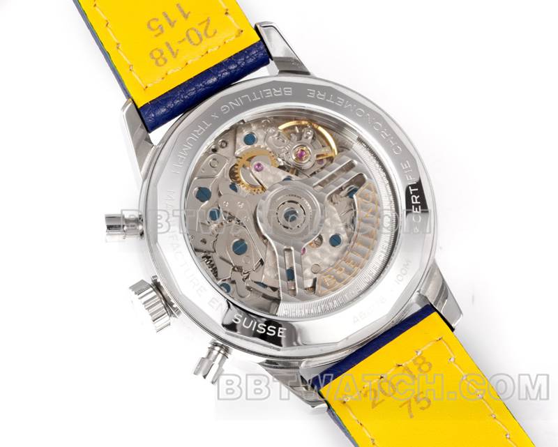 百年灵最佳复刻手表BLS厂越洋蓝盘41mm计时7750机芯皮带款背面实拍图