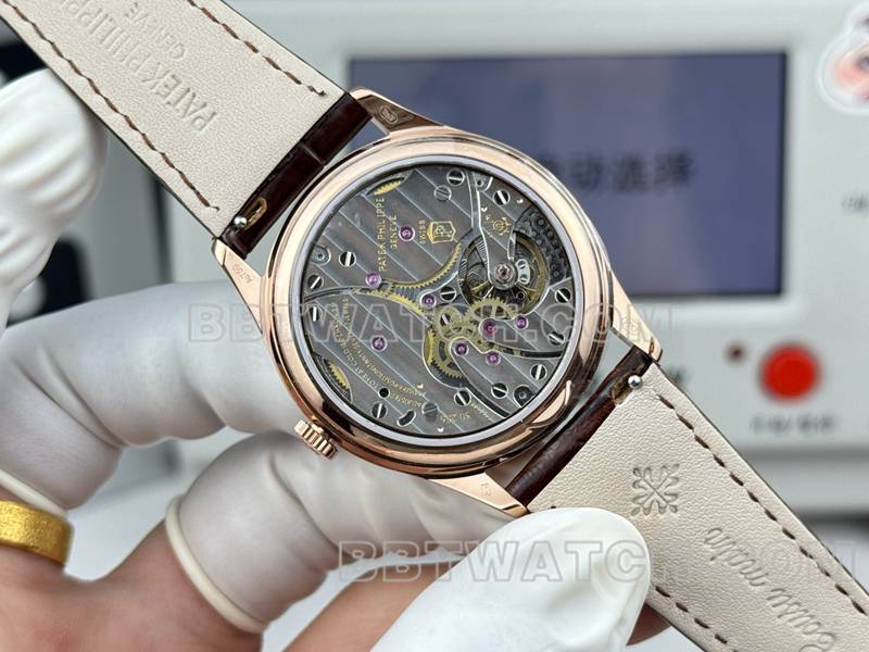 Patek Philippe Super Clone SDF Classic Weiß Platte Rose Gold Gehäuse 39mm Leder Gürtel zurück