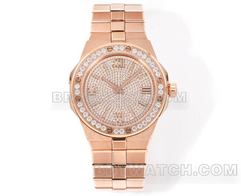 萧邦最佳复刻手表GH厂雪山傲翼41mm镶钻盘钻圈玫瑰金钢带款正面实拍图