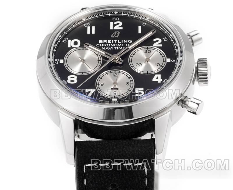 百年灵顶级复刻手表BLS厂越洋黑盘41mm计时7750机芯皮带款正面实拍图