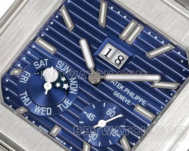 百达翡丽超级克隆手表3k厂45mm蓝盘240ps机芯钢带款5822正面实拍图