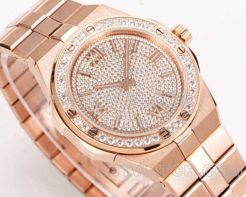 萧邦最佳复刻手表GH厂雪山傲翼41mm镶钻盘钻圈玫瑰金钢带款正面实拍图