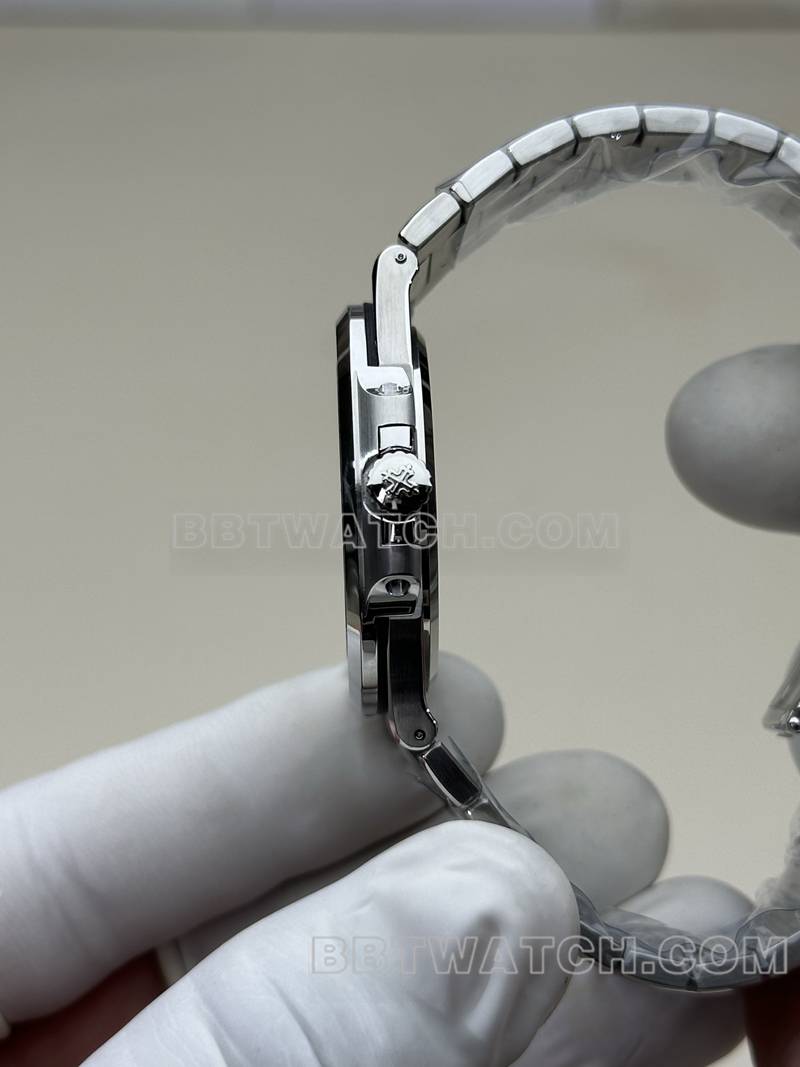 百达翡丽1:1复刻手表BBF厂鹦鹉螺324机芯蓝盘钢带款侧面实拍图