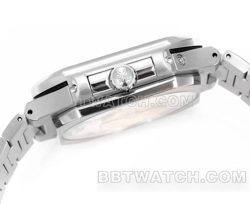 百达翡丽超级克隆手表3k厂45mm蓝盘240ps机芯钢带款5822侧面实拍图