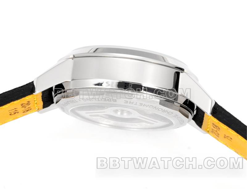 百年灵顶级复刻手表BLS厂越洋黑盘41mm计时7750机芯皮带款侧面实拍图