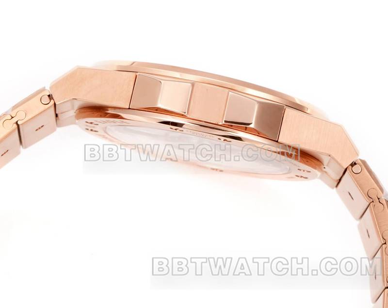 萧邦最佳复刻手表GH厂雪山傲翼41mm镶钻盘钻圈玫瑰金钢带款侧面实拍图