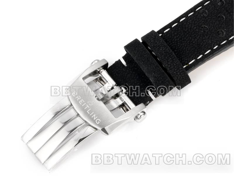 百年灵顶级复刻手表BLS厂越洋黑盘41mm计时7750机芯皮带款表带实拍图