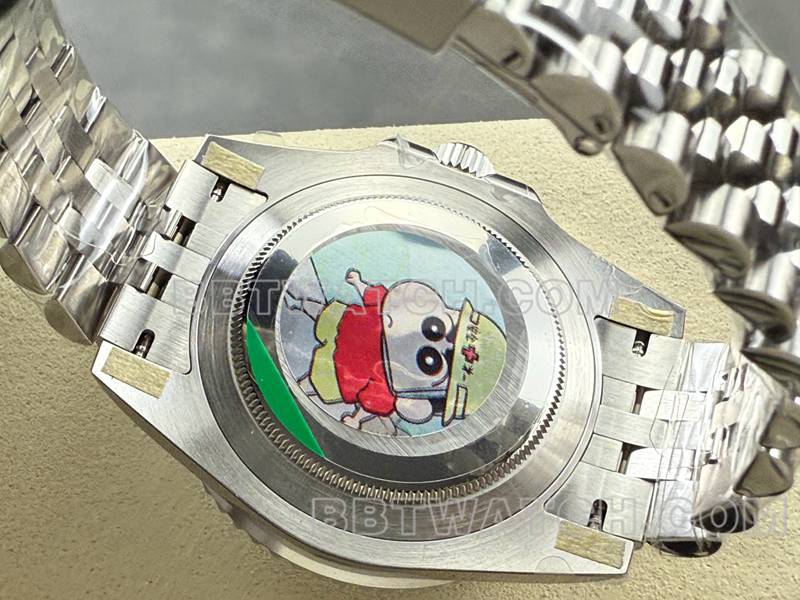 劳力士最佳复刻手表ARF厂格林尼治GMT蓝黑圈3285机芯背面实拍图