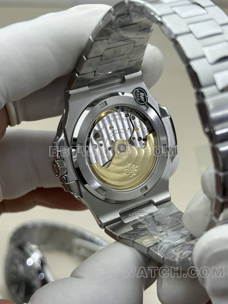 百达翡丽1:1复刻手表BBF厂鹦鹉螺324机芯蓝盘钢带款背面实拍图