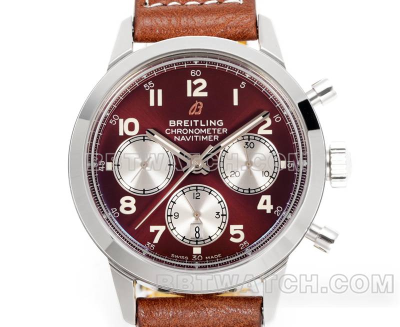 百年灵最优复刻手表BLS厂越洋红棕盘41mm计时7750机芯皮带款正面实拍图