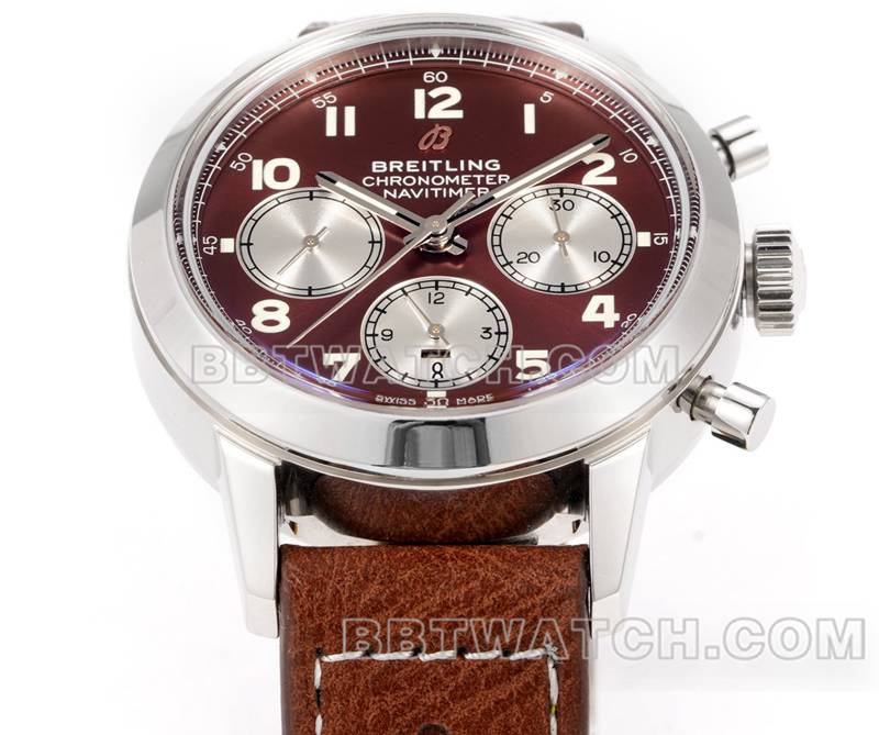 百年灵最优复刻手表BLS厂越洋红棕盘41mm计时7750机芯皮带款正面实拍图