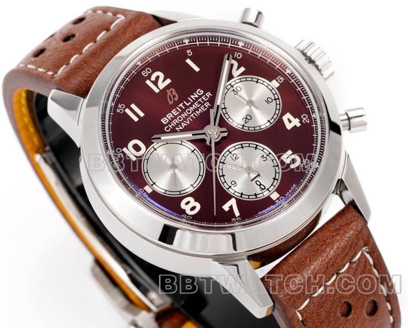 百年灵最优复刻手表BLS厂越洋红棕盘41mm计时7750机芯皮带款正面实拍图