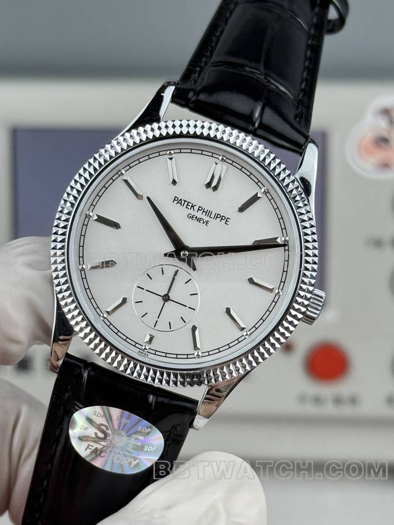百达翡丽顶级复刻手表SDF厂古典银盘钉纹圈39mm皮带款正面实拍图