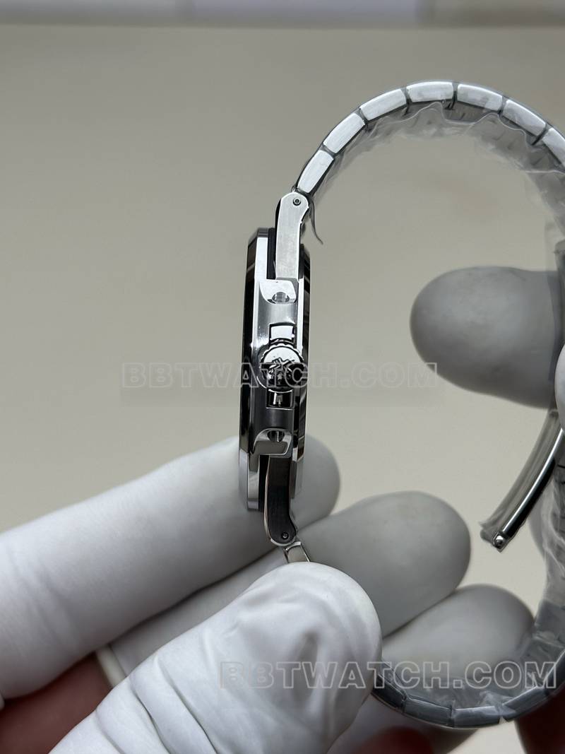 百达翡丽超级克隆手表BBF厂鹦鹉螺绿盘324机芯钢带款侧面实拍图