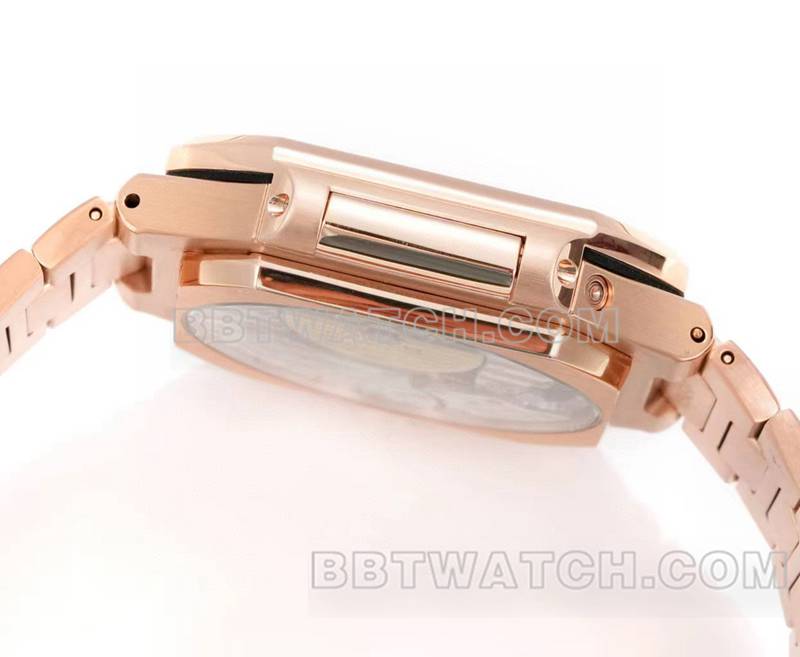 百达翡丽超级克隆手表3k厂45mm棕绿盘240ps机芯玫瑰金钢带款5822侧耳面实拍图