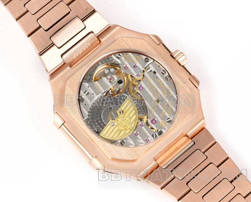 百达翡丽超级克隆手表3k厂45mm棕绿盘240ps机芯玫瑰金钢带款5822背面实拍图