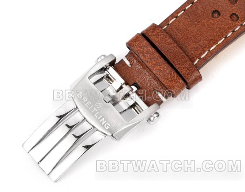 百年灵最优复刻手表BLS厂越洋红棕盘41mm计时7750机芯皮带款表扣实拍图