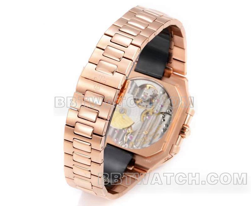 百达翡丽超级克隆手表3k厂45mm棕绿盘240ps机芯玫瑰金钢带款5822表带实拍图