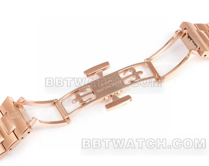 百达翡丽超级克隆手表3k厂45mm棕绿盘240ps机芯玫瑰金钢带款5822表扣实拍图