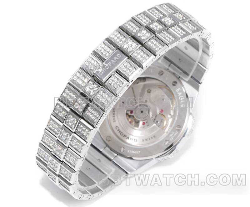 萧邦最优复刻手表GH厂雪山傲翼41mm密镶钻蓝色蓝宝石圈钢带款表带实拍图