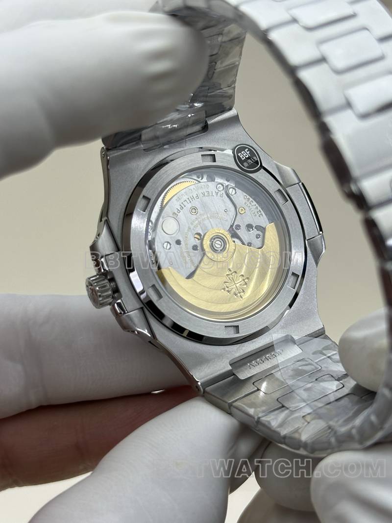 百达翡丽最佳复刻手表BBF厂鹦鹉螺白盘324机芯钢带款背面实拍图