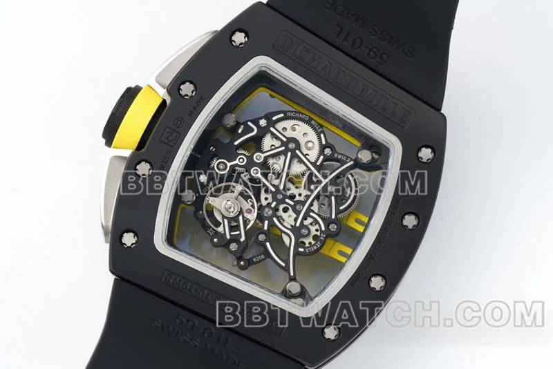 理查德米勒顶级复刻手表R厂镂空盘黑色橡胶款RM061背面实拍图