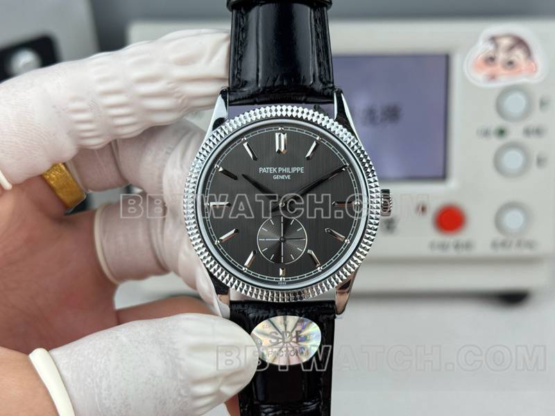 百达翡丽1:1复刻手表SDF厂古典黑盘钉纹圈39mm皮带款正面实拍图