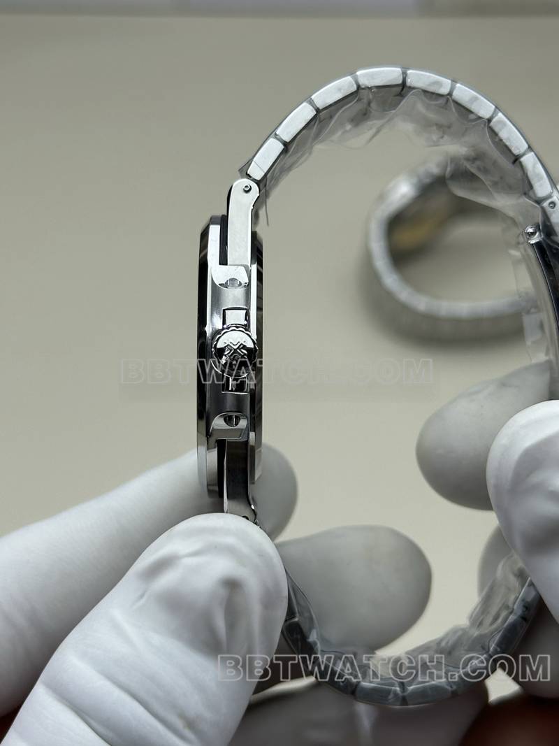 百达翡丽顶级复刻手表BBF厂鹦鹉螺蒂芙尼蓝盘324机芯钢带款侧面实拍图