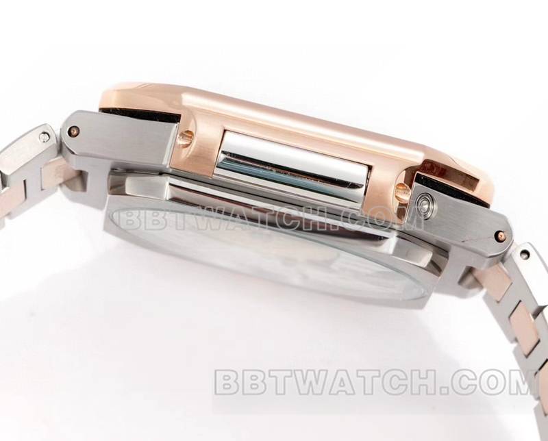 百达翡丽顶级复刻手表3k厂45mm黑蓝盘240ps机芯间金钢带款5822侧面实拍图