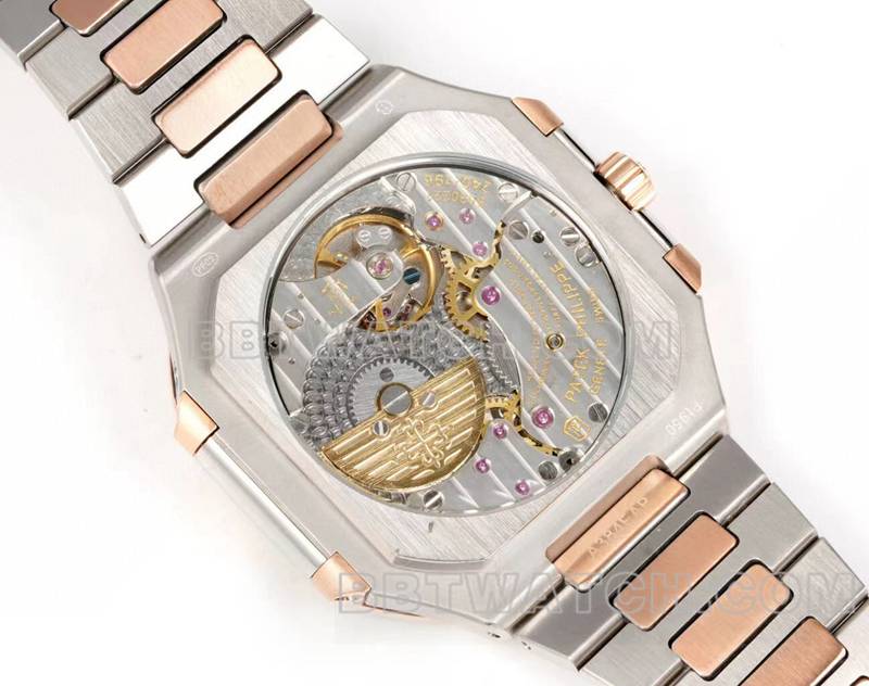 百达翡丽顶级复刻手表3k厂45mm黑蓝盘240ps机芯间金钢带款5822背面实拍图