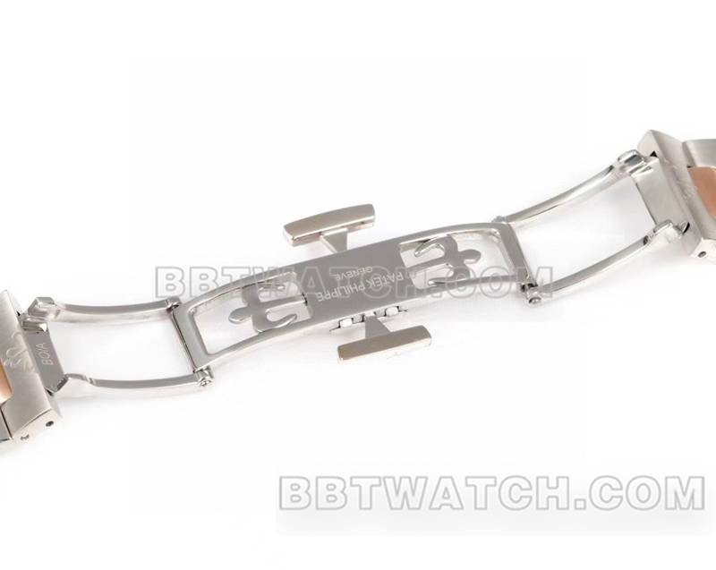 百达翡丽顶级复刻手表3k厂45mm黑蓝盘240ps机芯间金钢带款5822表扣实拍图