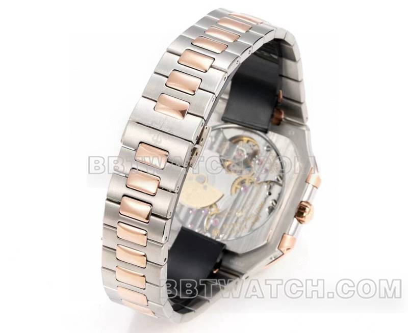 百达翡丽顶级复刻手表3k厂45mm黑蓝盘240ps机芯间金钢带款5822表带实拍图