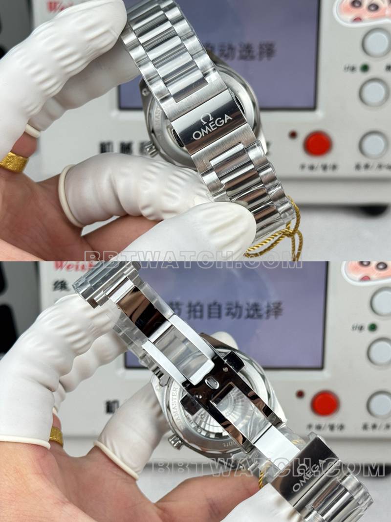 欧米茄超级克隆手表海马灰盘38mm小秒针钢带款表扣实拍图