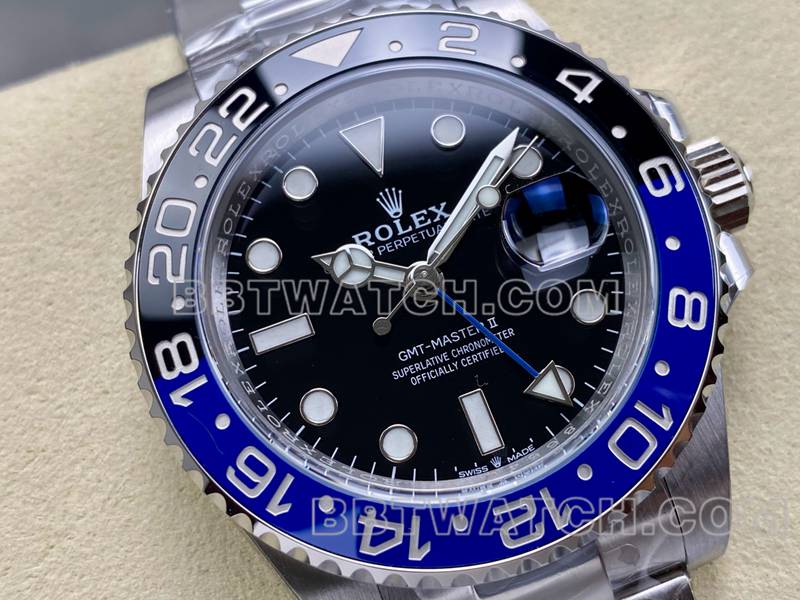 劳力士超级克隆手表ARF厂格林尼治GMT国米圈3285三格链节正面实拍图