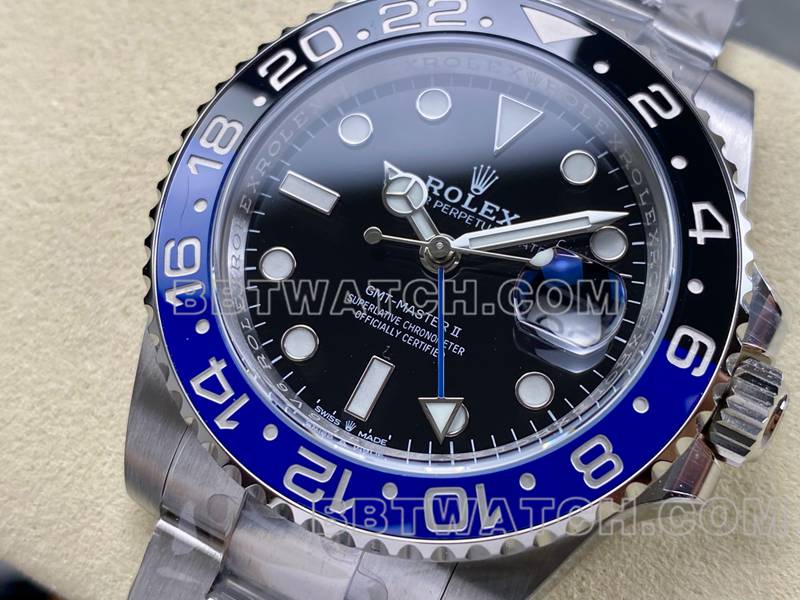 劳力士超级克隆手表ARF厂格林尼治GMT国米圈3285三格链节正面实拍图
