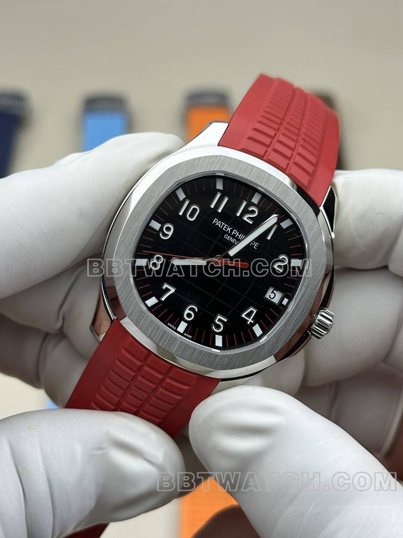 百达翡丽1:1复刻手表BBF厂手雷黑盘红色橡胶款5167A正面实拍图