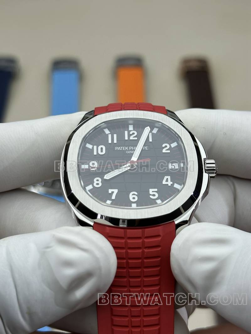 百达翡丽1:1复刻手表BBF厂手雷黑盘红色橡胶款5167A正面实拍图