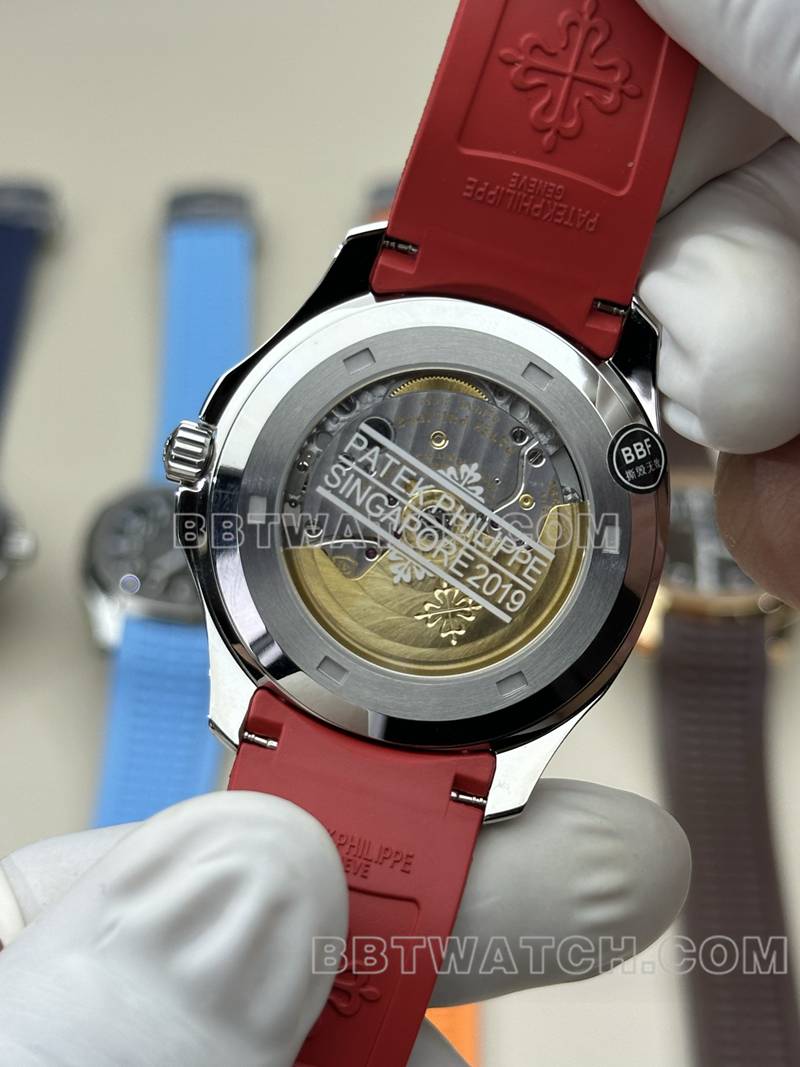 百达翡丽1:1复刻手表BBF厂手雷黑盘红色橡胶款5167A背面实拍图