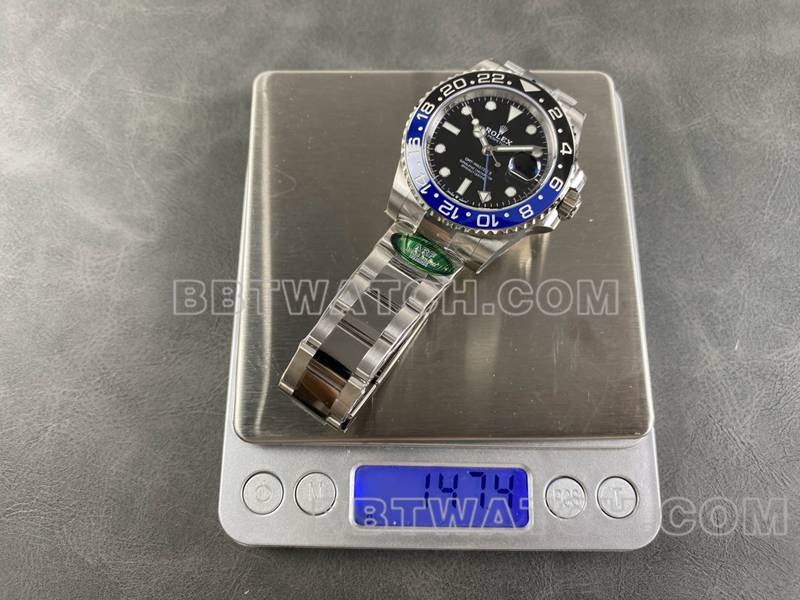 劳力士超级克隆手表ARF厂格林尼治GMT国米圈3285三格链节正面实拍图