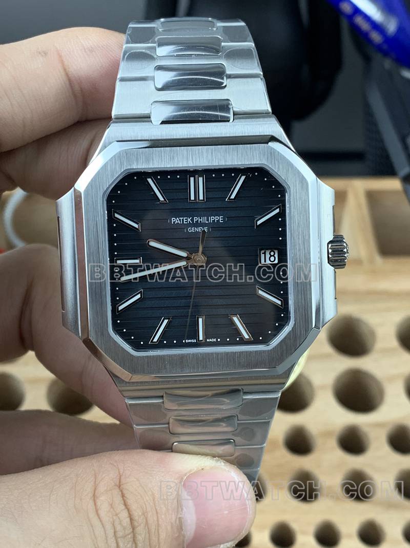 百达翡丽超级克隆手表PPF厂Cubitus黑盘45MM钢带款5821正面实拍图