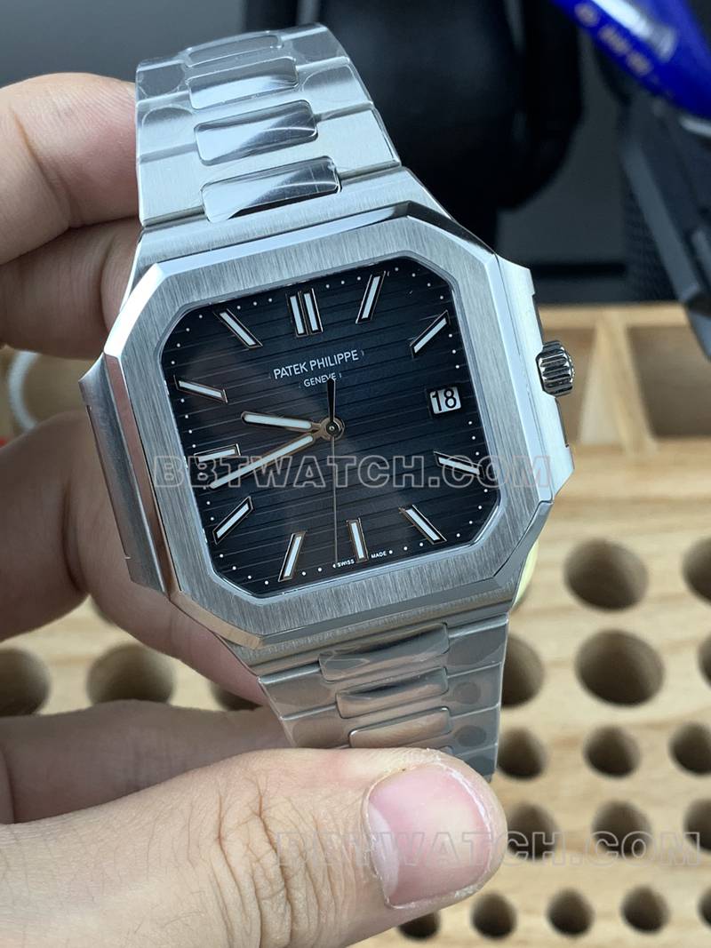 百达翡丽超级克隆手表PPF厂Cubitus黑盘45MM钢带款5821正面实拍图