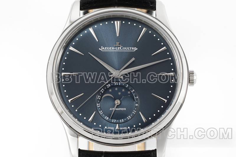 积家最优复刻手表ZF厂大师39mm蓝盘月相925机芯皮带款正面实拍图