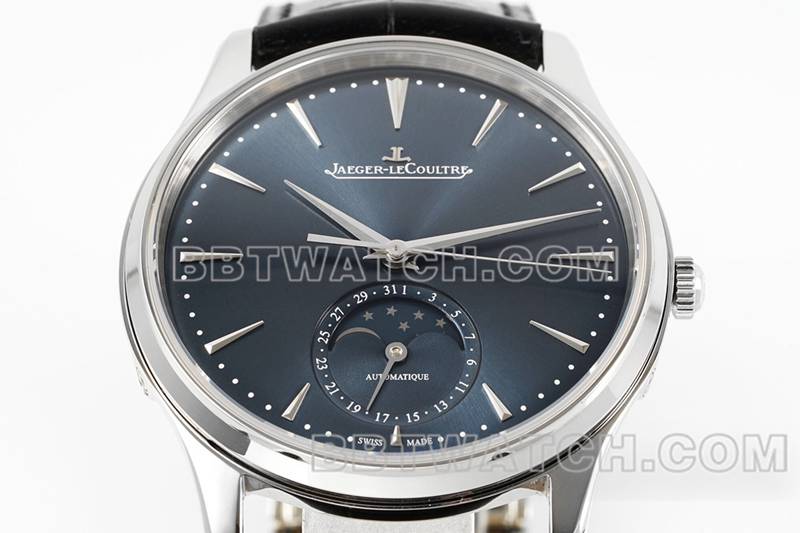 积家最优复刻手表ZF厂大师39mm蓝盘月相925机芯皮带款正面实拍图