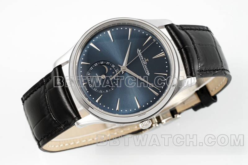 积家最优复刻手表ZF厂大师39mm蓝盘月相925机芯皮带款正面实拍图