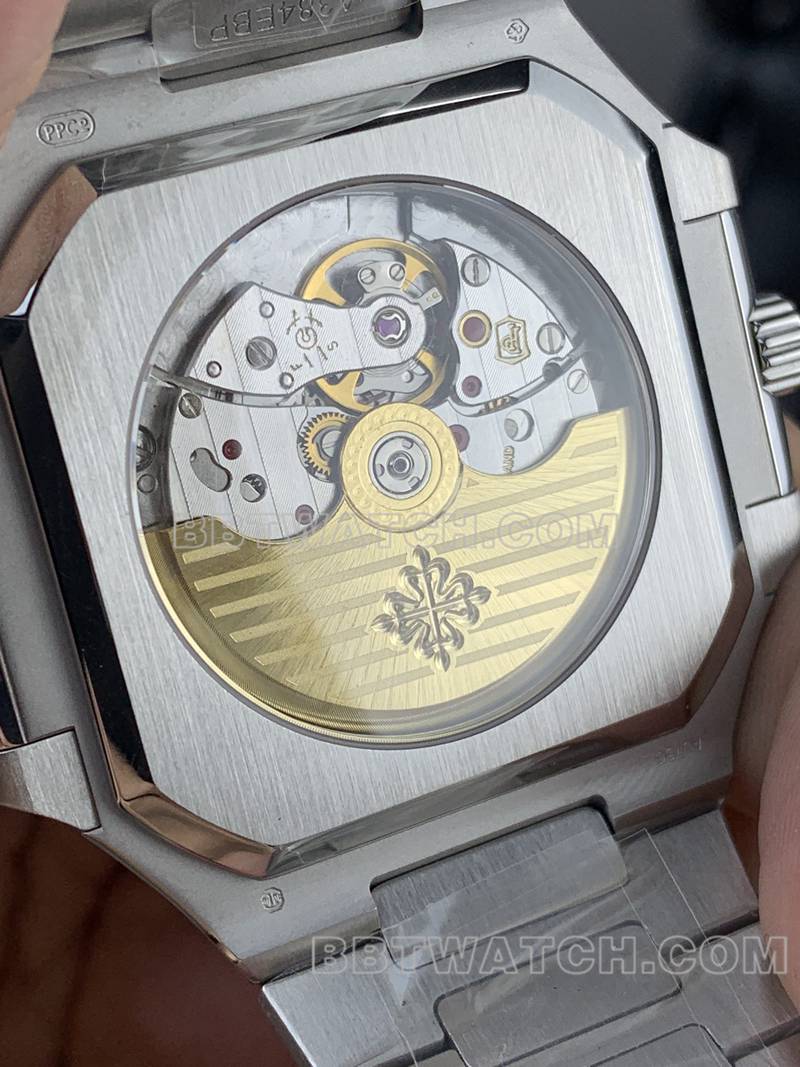 百达翡丽超级克隆手表PPF厂Cubitus黑盘45MM钢带款5821背面实拍图