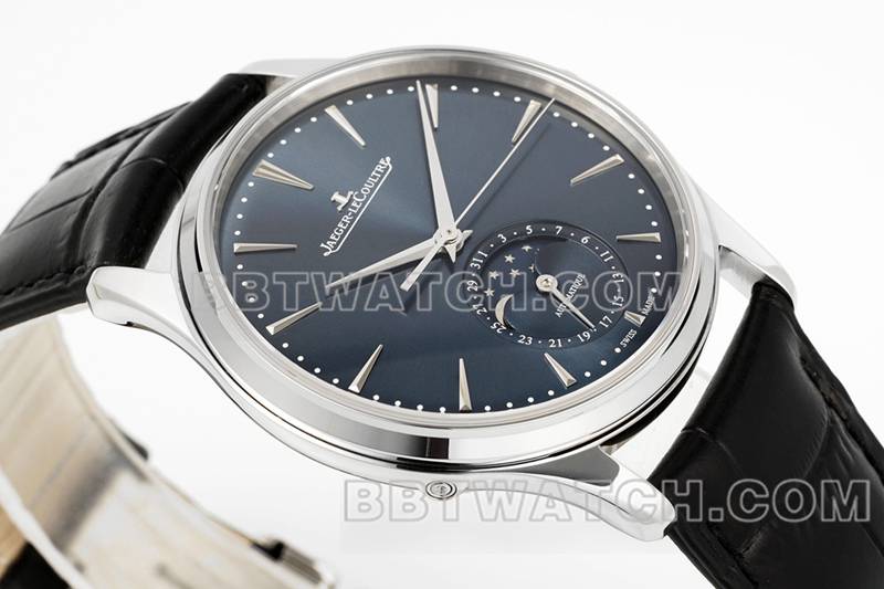 积家最优复刻手表ZF厂大师39mm蓝盘月相925机芯皮带款正面实拍图