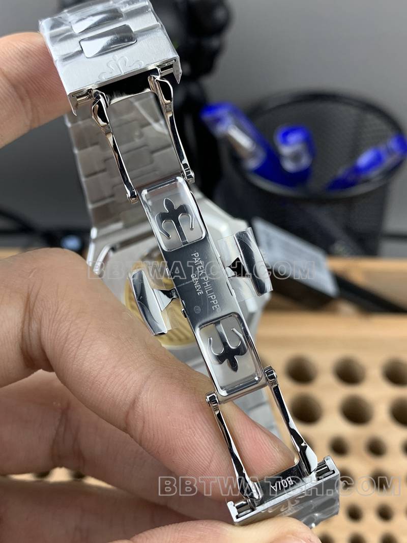 百达翡丽超级克隆手表PPF厂Cubitus黑盘45MM钢带款5821表扣实拍图