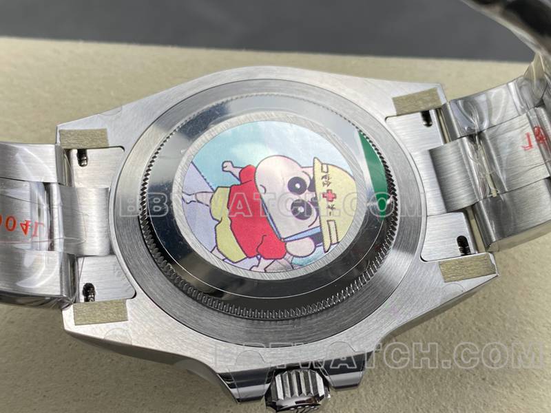 劳力士最佳复刻手表ARF厂格林尼治GMT绿黑圈3285三格链节背面实拍图