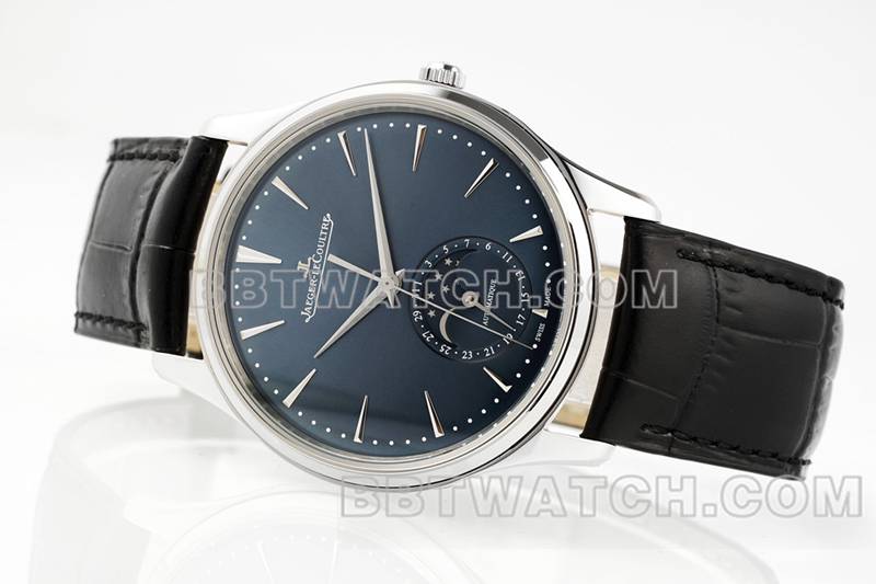 积家最优复刻手表ZF厂大师39mm蓝盘月相925机芯皮带款正面实拍图